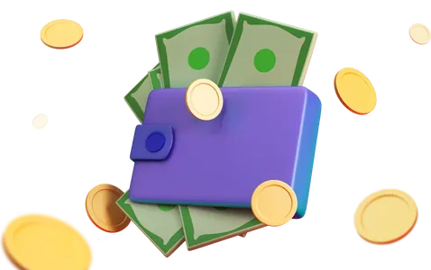 Welcome pack wallet with banknotes and gold coins